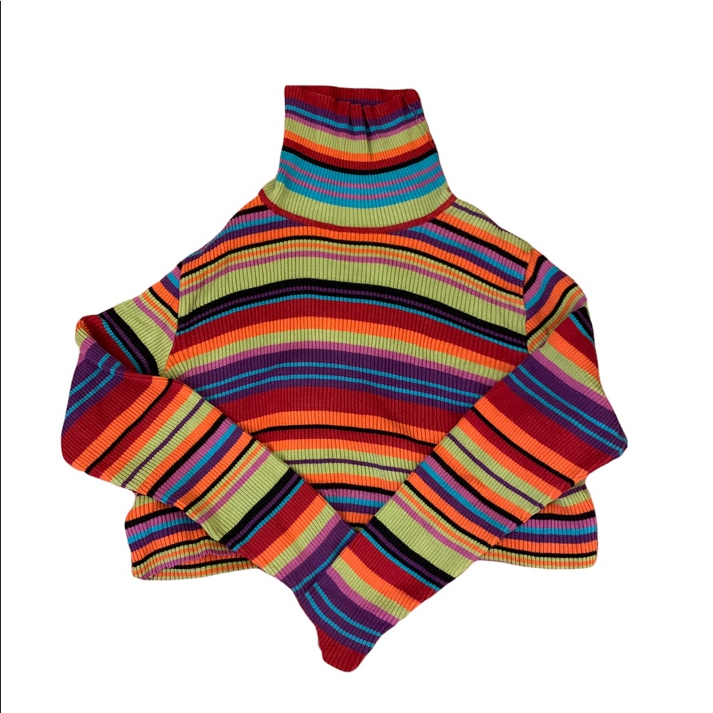 Rainbow boxy crop turtle neck long sleeve